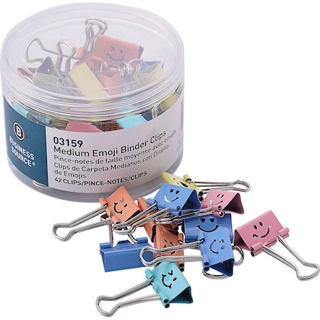 Business Source Binder Clip, Emoji, Medium, 2-1/2"x3-9/10"x2-1/2", 42/TB, AST PK BSN03159